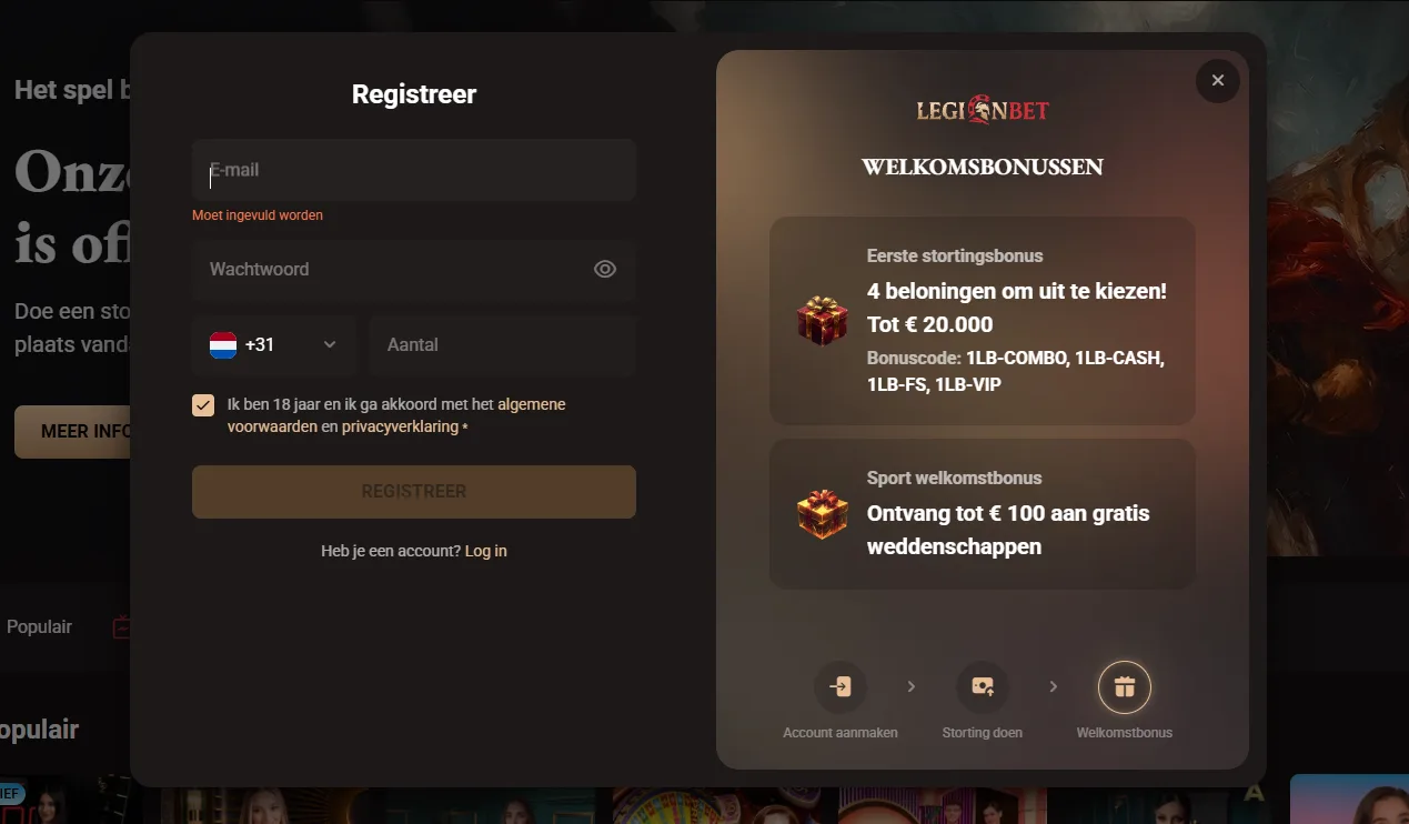 Legionbet Casino Registratie